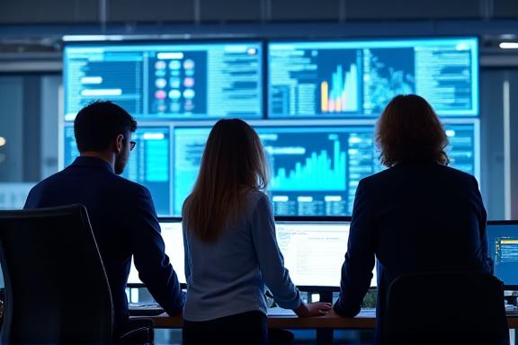 Security professionals monitoring data operations